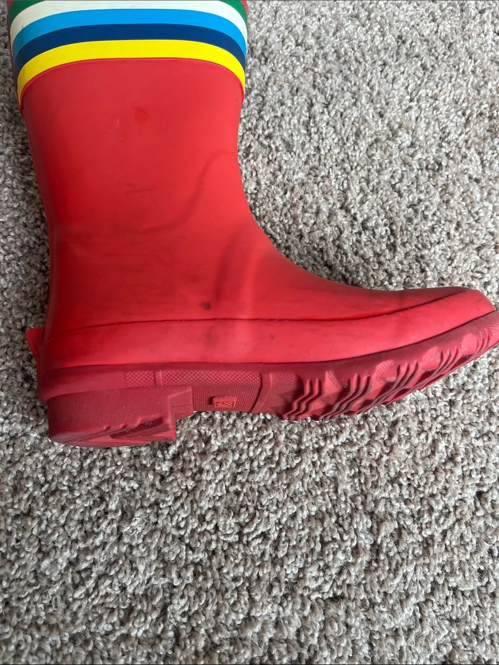 Mini Boden Red Kids Rain Boots with Multicolor Stripes
